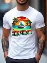 Unisex Cotton Tee Zanzibar Beach Sailboat Graphic Short Sleeve Crew Neck Casual Street T Shirt For Travel Lovers Summer Daily Tops L white
