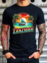 Unisex Cotton Tee Zanzibar Beach Sailboat Graphic Short Sleeve Crew Neck Casual Street T Shirt For Travel Lovers Summer Daily Tops 4XL white