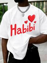 Unisexs Red Oversized Tee Habibi Sweet Heart Graphic Crew Neck Short Sleeve Streetwear Casual Daily Summer Outfit For Young Guys L red