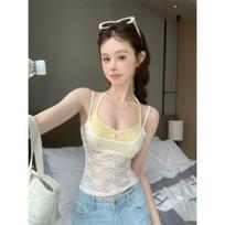 Sweet Spice Girl Bow Small Suspender Outside Women's Summer Dress Pure Sexy Stacked Lace Vest Top Two-piece Set l [excellent quality] geltona