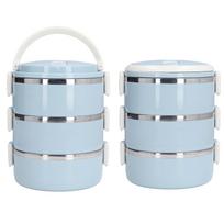 Thermal Lunch Box 304 Stainless Steel 3 Layer Leak Proof Round Insulation Bento Box for Office SchoolBlue gray