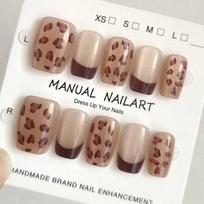 10Pcs French Retro Coffee Leopard Cat Eye Press On Nails Autumn Winter Detachable Nail Tips beige