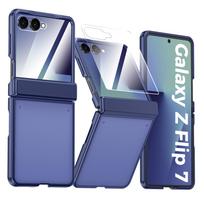 Samsung Galaxy Z Flip 7 Case with Hinge Protection Tempered Glass Screen Protector and Slim Matte Design-Black mėlyna