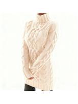 Women Cable Knit Turtleneck Sweater Dress Long Sleeve Thick Chunky Knit Vintage Bodycon Mini Pullover Dress XXXL šviesios abrikoso spalvos