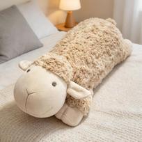 Originali animacinė avis pliušinė pagalvė Minkšta apvali ilgo kūno avis mesti pagalvė Pūkuotas raminantis miego palydovas Kambario dekoras 60cm beige