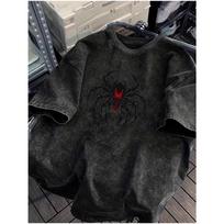 Paprastas t-shirt su voro rašto spauda, minkštas audinys, gatvės stilius, tinkamas kasdieniam dėvėjimui S black