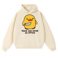 Funny Duck Meme Peace Was Never An Option Hoodies Men Women Humor Quote Trendy Oversized Long Sleeve Gifts XL yellow