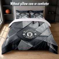 Manchester United Design Bed Bedding Set 1 Duvet Cover + 2 Pillowcases Soft Breathable Household Bed Linens 140cm*200cm gray