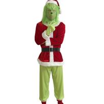 Grinčo kaukė Kalėdos Juokingi rekvizitai Žalias pliušinis monstras Grinčo kaukė Grinčo pirštinės Kepurės rinkinys Gentleman's Outfit Set wi