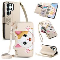 Cute Cat Crossbody Long Lanyard Flip Wallet Leather Case For Samsung S26 Ultra S25 S24 Plus S23 A27 A17 A37 A16 Shockproof Cover Galaxy S25 gray