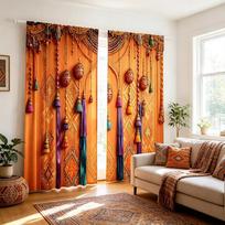2 vnt. Indijos spalvingi pakabinami karnizai, Boho mandalų etninis raštas, Bohemiški langų užuolaidos svetainei, miegamajam, namų dekoravimui 60x150cmx2&Rod pocket &2 panels orange