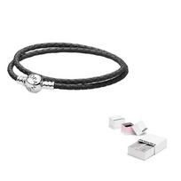 Pandora Moments Double Black Leather Bracelet 590745CBK+590745CRD 38-Default Packaging juoda
