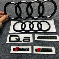 285mm Audi Q5 2014-2019 4 žiedų logotipas ABS juodas automobilio variklio dangčio priekinės grotelės emblema galinės bagažinės ženklelis Q5 lipdukas Quattro Sline emblema