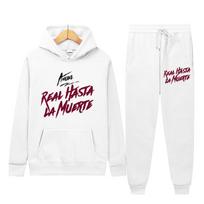 Anuel AA Real Hasta La Muerte Hoodies + Sportinių Kelnai Rinkiniai Vyriški Mados Ilgomis Rankovėmis Megztiniai Laisvalaikio Harajuku Puloveris Sportinės Kelnės XXL balta