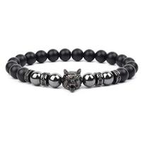 Vilkas žavesio apyrankės Vyrai Natūralūs Juodi Agatai Onikso Akmens Apyrankė Drąsi Blue Tiger Eye Elastinė 8 mm Karoliukai Papuošalai Karoliukai Pulsera 21cm-8.3inch black
