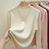 Black Fungus Edge Knitted Sweater for Women with Long Sleeves and A Half High Collar As The Base Layer 2XL abrikosas