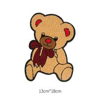 Animacinis meškiukas siuvinėtas medžiaginis lipdukas avies vilnos drabužiai paltas megztinis lipdukas didelis rankomis siuvamas pliušinis aplikacijos lipdukas Little Bow Bear