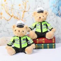 Traffic Police Bear Teddy Bear Police Doll Iron Riding Motorcycle Bear Riding Clothes Plush Toys 25cm beige