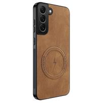 Naujas Odinis Matinis Šerkšnotas Magnetinis Telefono Dėklas Samsung Galaxy S21 S22 S23 FE S24 Plus S25 Edge Smūgiams Atsparus Bamperis Minkštas Viršelis Galaxy S22 5G ruda