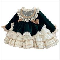 Mergaitės aksominė nėriniuota Lolita princesės suknelė kūdikiui, mažyliui, vaikui, vintažinė, elegantiška, su lanku, tiulio, Vestido, Kalėdos, kūdikiui 90cm beige