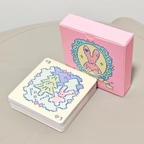 7x7cm Kawaii Pixel Art Rožinis Lenormand kortų kaladė - 42 Mielos triušiukų orakulo kortos būrimui, kvadratinė mini kaladė įspaustas kartonas rožinė
