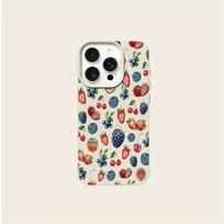 Vintage Berry Pattern Lychee Texture Phone Case, Shockproof Protective Cover for iPhone 17, 16, 15, Plus, Pro, Max Series - Ideal for Gifting iPhone 14 dramblio kaulas
