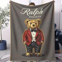 Ralph POLO stiliaus džentelmeno POLO meškiuko flanelinis pledas suaugusiems Kokybiškas jaukus minkštas šiltas pledas kelionei, iškylai, namams 100x150cm gray