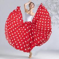 360-720 laipsnių klasikinio šokio aukštu liemeniu sijonas Flamenco šokio drabužiai Susiuvinėtas taškuotas sijonas Šokio scenos pasirodymų apranga 360 degrees 90cm raudona
