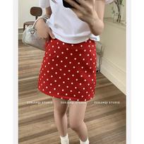 2025 Summer Petite Red Polka Dot A-Line Mini Skirt: Slimming High-Waisted Design for Women Extra Large raudona