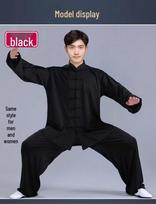 Aukščiausios kokybės pieno šilko Tai Chi kostiumų komplektas moterims ir vyrams - Pavasario iki rudens Wushu pasirodymų apranga, kinų stilius XL black