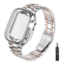Dėklas+Dirželis Apple watch Ultra juosta 44mm 40mm 45mm 41mm 42mm 38mm Metalinis nerūdijančio plieno apyrankė iWatch Series 3 5 6 SE 7 8 45mm series 7 8 white
