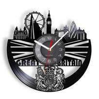 Londono apžvalgos ratas Sienų dekoras Sieninis laikrodis Londono akis Vinilinės plokštelės sieninis laikrodis Anglija Didysis Benas Dekoratyvinis modernus laikrodis Londono dovana gray
