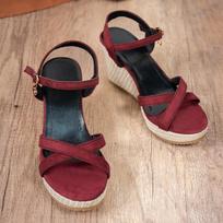 Women's One-Strap Strappy Sandals New Summer Style Korean Style Thick-Soled Wedge Heel Peep Toe High Heel Roman Sandals 38 bordinė