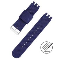 17mm 19mm 20mm Nailoninė apyrankė Swatch laikrodžiui Austas drobės audinio dirželis Vyriškas Karinis Sportinis Greito atsegimo apyrankė 20mm&Silver Buckle mėlyna