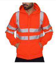 Vyriški atspindinčios juostelės sanitariniai darbo drabužiai su flisiniu gobtuvu, lauko džemperis vyrams (Orange,XL) oranžinė