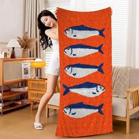 Plus Size Sardines Beach Towel Large Vintage Fish Bath Towel Quick Dry Sand Free Swimming Pool Travel Blanket Summer Vacation 50x100cm red