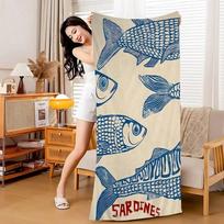 Plus Size Sardines Beach Towel Large Vintage Fish Bath Towel Quick Dry Sand Free Swimming Pool Travel Blanket Summer Vacation 50x100cm