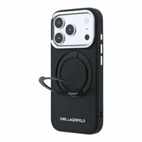 Karl Lagerfeld PU Saffiano dėklas su žiediniu stovu ir MagSafe funkcija, skirtas iPhone 18 Pro, juodas