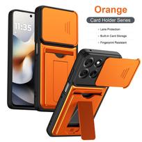 Dėklas su kortelių laikikliu ir stovu telefonui Motorola Edge 60 Pro 70 Fusion X70 AIR Moto Signature G86 G85 G56 Motorola Edge 70 Ultra oranžinė