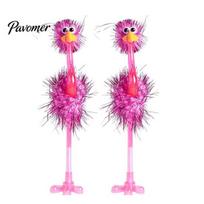 Fun Prizes for Classroom Cartoon Ostrich Plastic Ballpoint Pens, Funny Freestanding Pen, 0.5mm Pen Tip, Creative Office Desk Toys Furry Writing pink