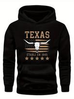 Plus Size Texas Longhorn Skull Hoodie - Casual Green American Flag Pullover with  ESTABLISHED 1845  Design XXL