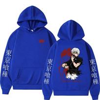Japan Anime Tokyo Ghoul Hoodies Ken Kaneki Gothic Hoody Retro Sweatshirt Hip Hop Oversized Men Women Casual Streetwear Pullovers 3XL mėlyna