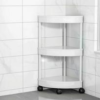 Vonios kampinė lentyna, daugiaaukštis organizatoriaus stovas, pastatomas ant grindų, reguliuojamas, baltas-pilkas, 3 aukštų White Gray 3 Layers