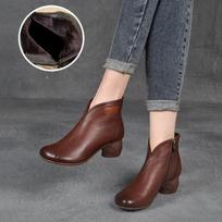 Women Boots Spring and Autumn Handmade Retro Womens Shoes Thick Heel Short Boots Medium Heel Genuine Leather Ankle Shoes 40 gray