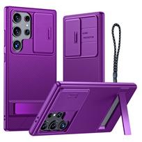 Samsung Galaxy S24 Ultra Kickstand Case with Sliding Camera Protector, Shockproof TPU Cover-Purple violetinė