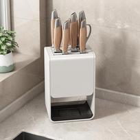 Carbon Steel Kitchen Knife Rack Multi Functional Storage Rack Wall Mountable With Drain Tray as the picture