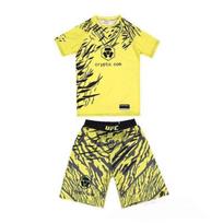 MMA Boxing Training Set Men Women Loose Fit Short Sleeve Top Shorts Muay Thai Kickboxing UFC Sparring Gym Workout XS Recommended Height 145cm yellow