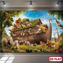 2D plokščio dizaino, vieno gabalo Nojaus arkos šventės vėliava, tinkama gimtadieniams ir krikštynoms 79×59inch/200*150cm