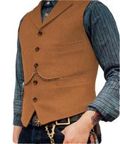 Men's Herringbone Tweed Blazer Vest - Retro Lapel Style XXXL oranžinė