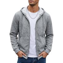 Men's Loose Fit Zip-Up Long Sleeve Hoodie Sweatshirt Jacket L gray